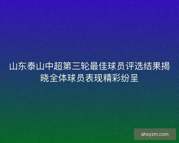 山东泰山中超第三轮最佳球员评选结果揭晓全体球员表现精彩纷呈