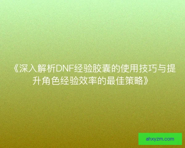 《深入解析DNF经验胶囊的使用技巧与提升角色经验效率的最佳策略》